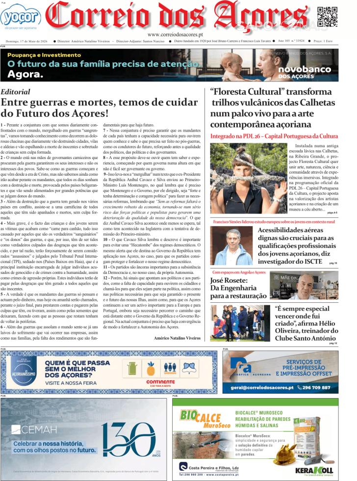 Capa Correio dos A�ores - 2026-05-17
