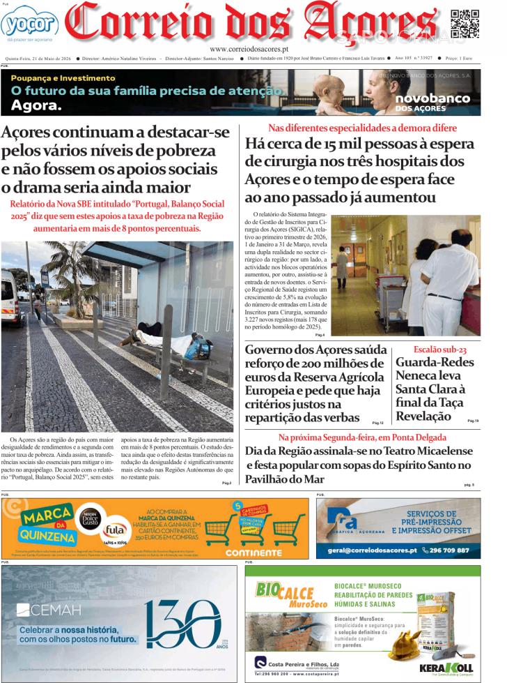 Capa Correio dos A�ores - 2026-05-21