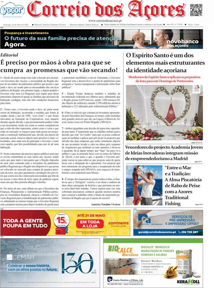 Capa Correio dos A�ores - 2026-05-24