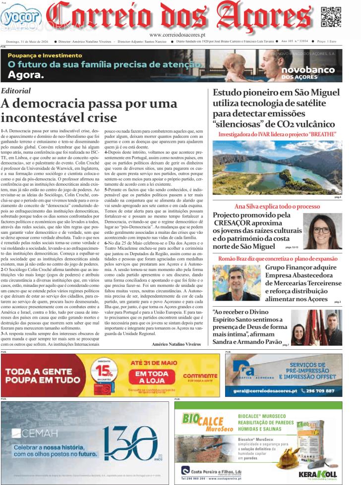 Capa Correio dos A�ores - 2026-05-31