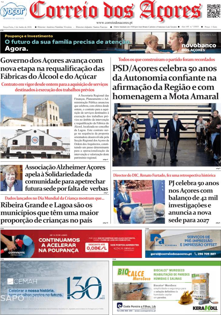 Capa Correio dos A�ores - 2026-06-02