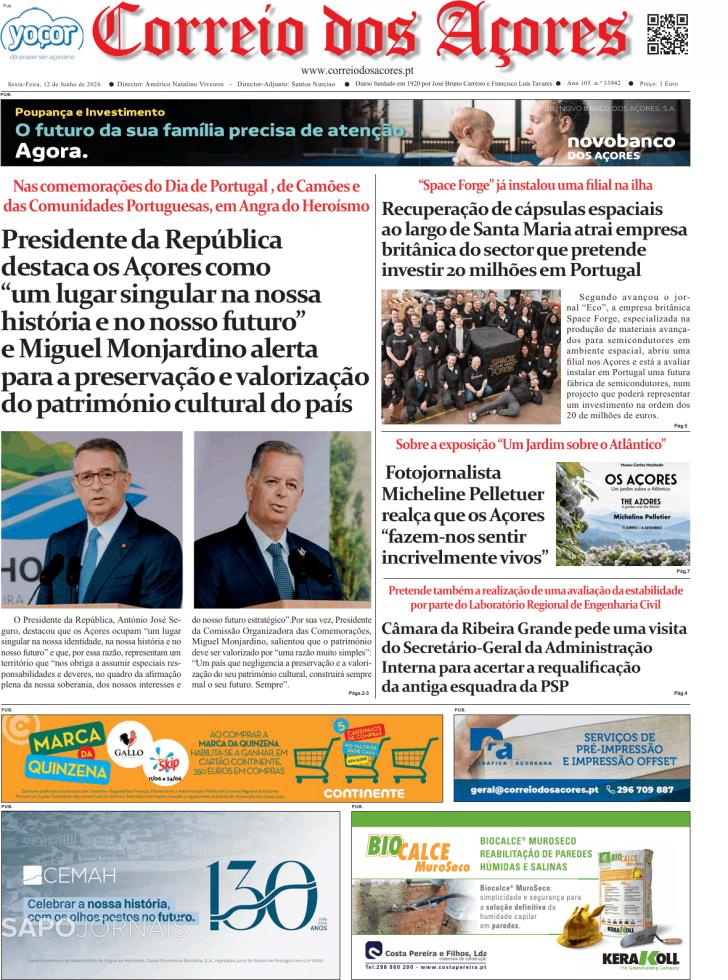 Capa Correio dos A�ores - 2026-06-12
