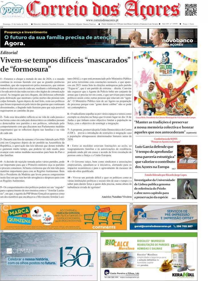 Capa Correio dos A�ores - 2026-06-21