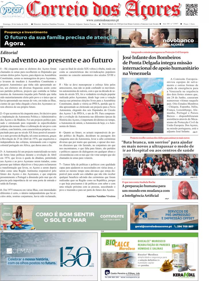Capa Correio dos A�ores - 2026-06-28