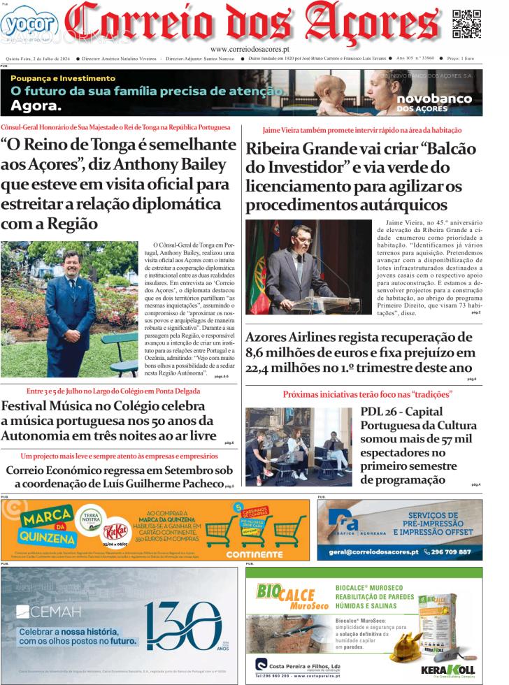 Capa Correio dos A�ores - 2026-07-02