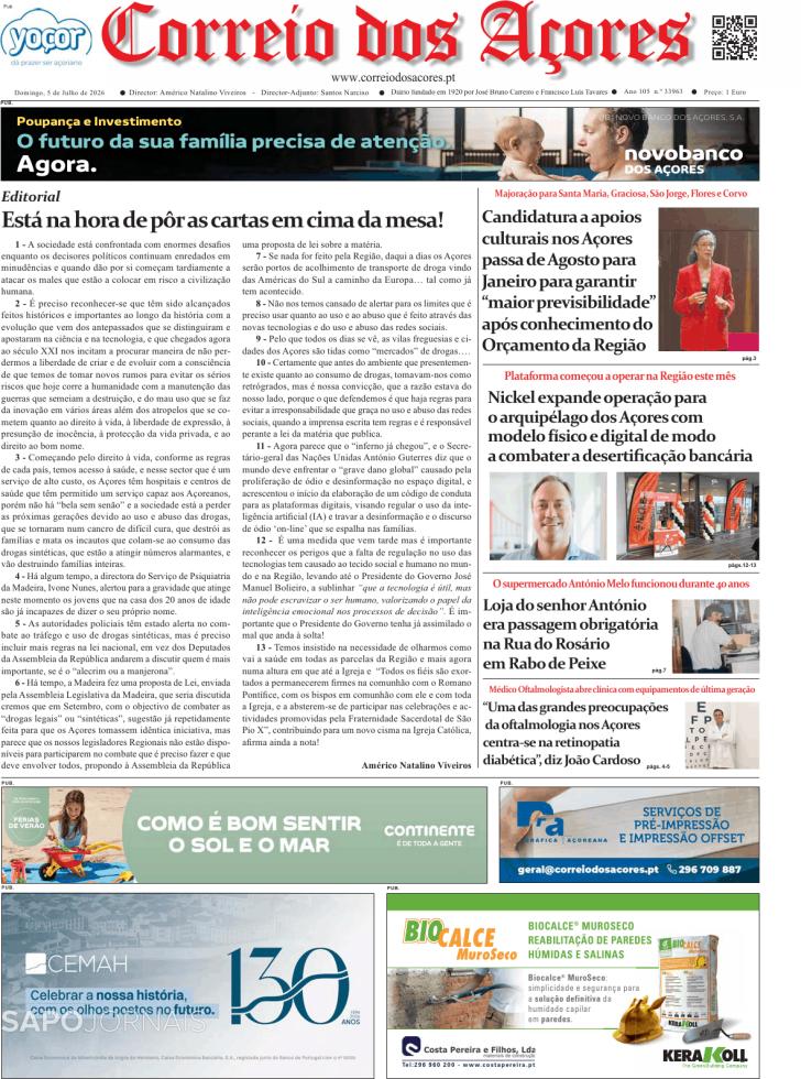 Capa Correio dos A�ores - 2026-07-05