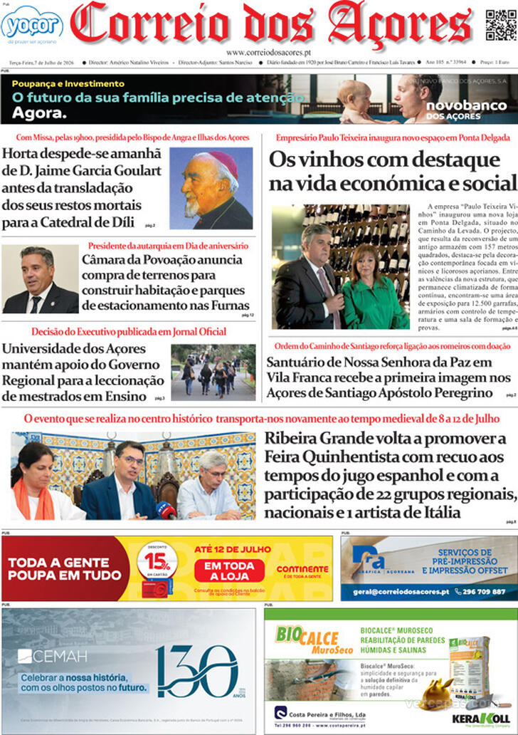Capa Correio dos A�ores - 2026-07-07