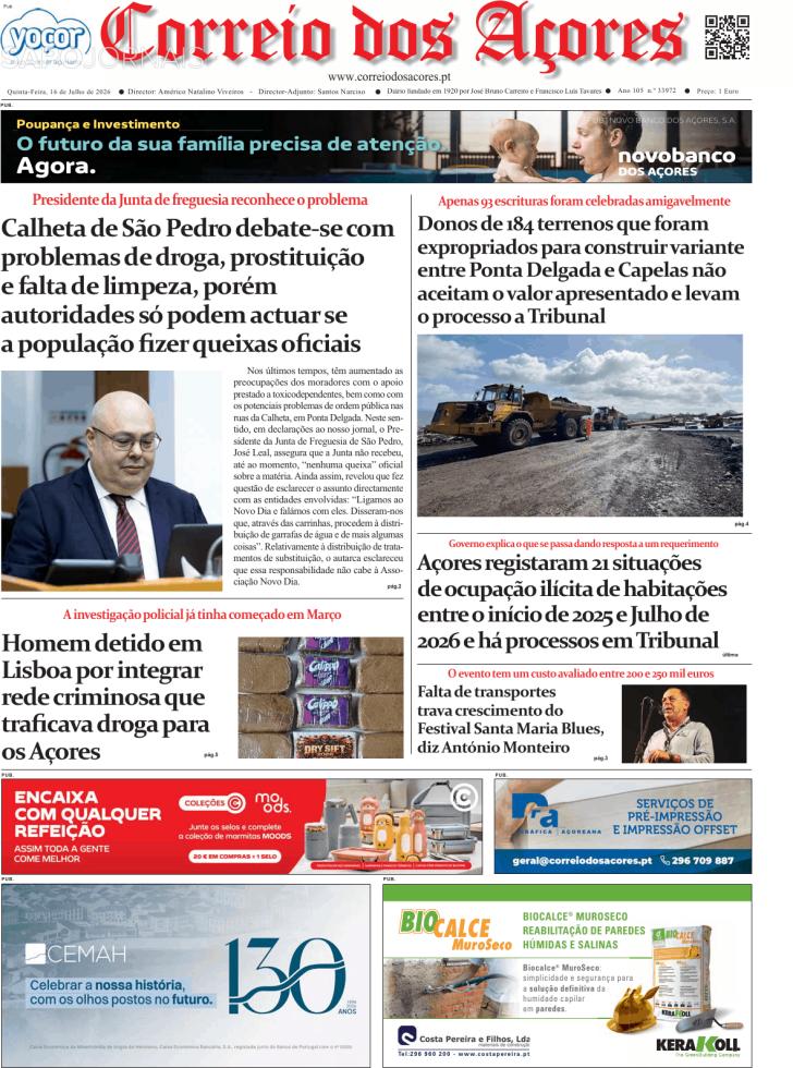 Capa Correio dos A�ores - 2026-07-16