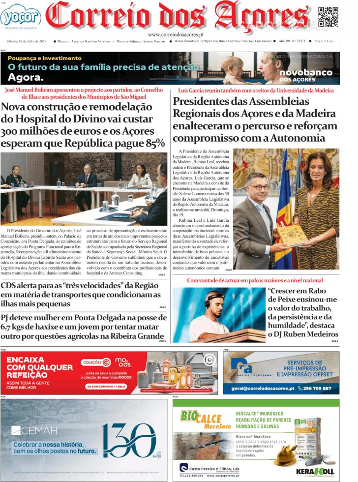 Capa Correio dos A�ores - 2026-07-18
