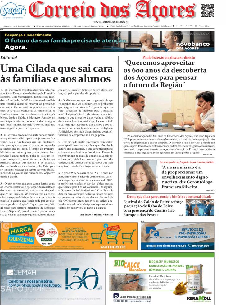 Capa Correio dos A�ores - 2026-07-19