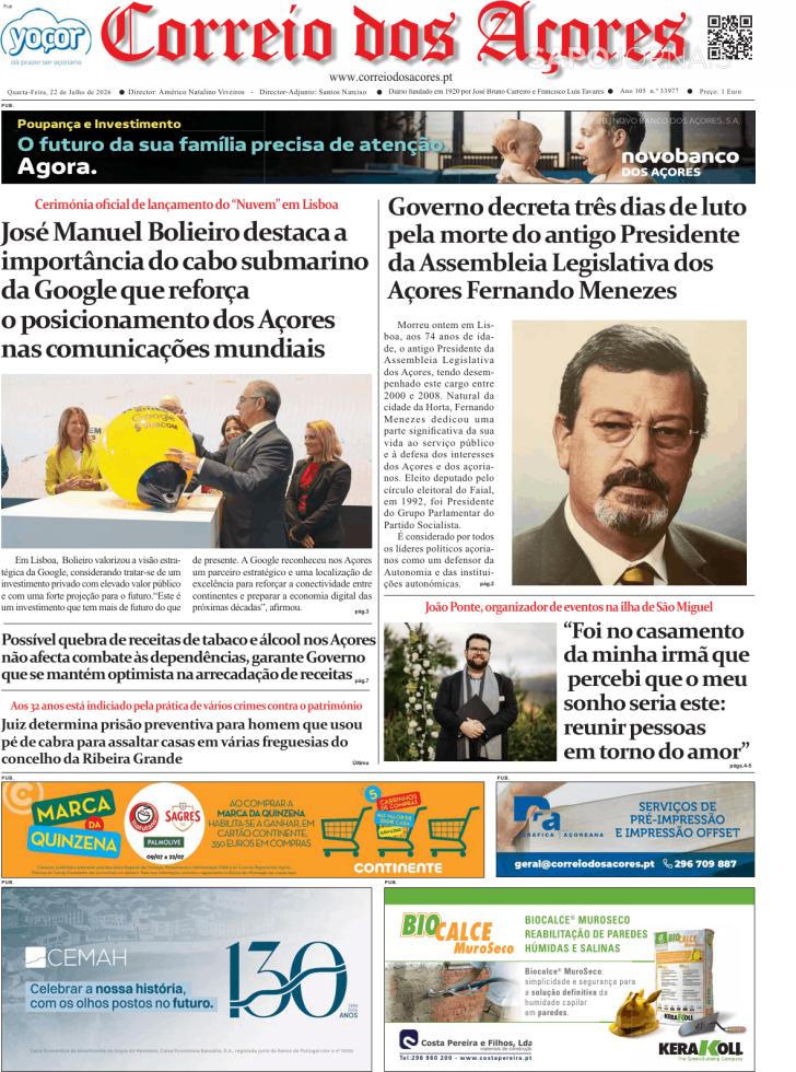 Capa Correio dos A�ores - 2026-07-22