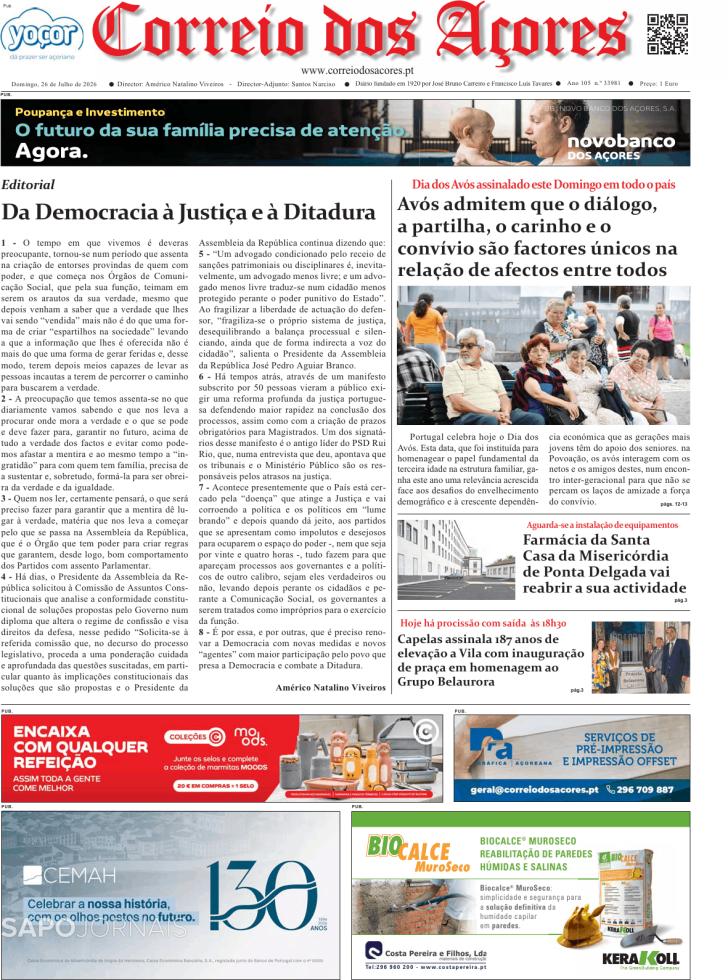 Capa Correio dos A�ores - 2026-07-26