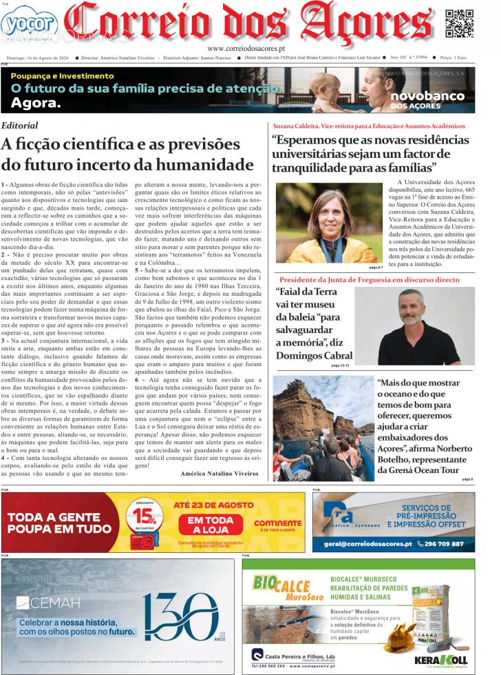 Capa Correio dos A�ores - 2026-08-16