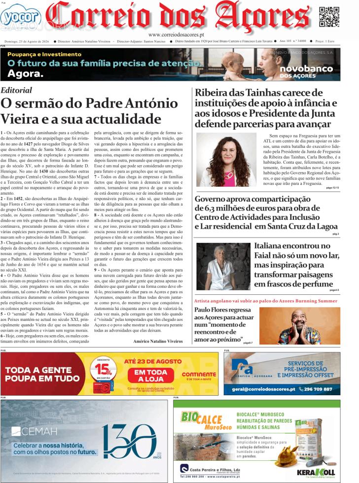 Capa Correio dos A�ores - 2026-08-23