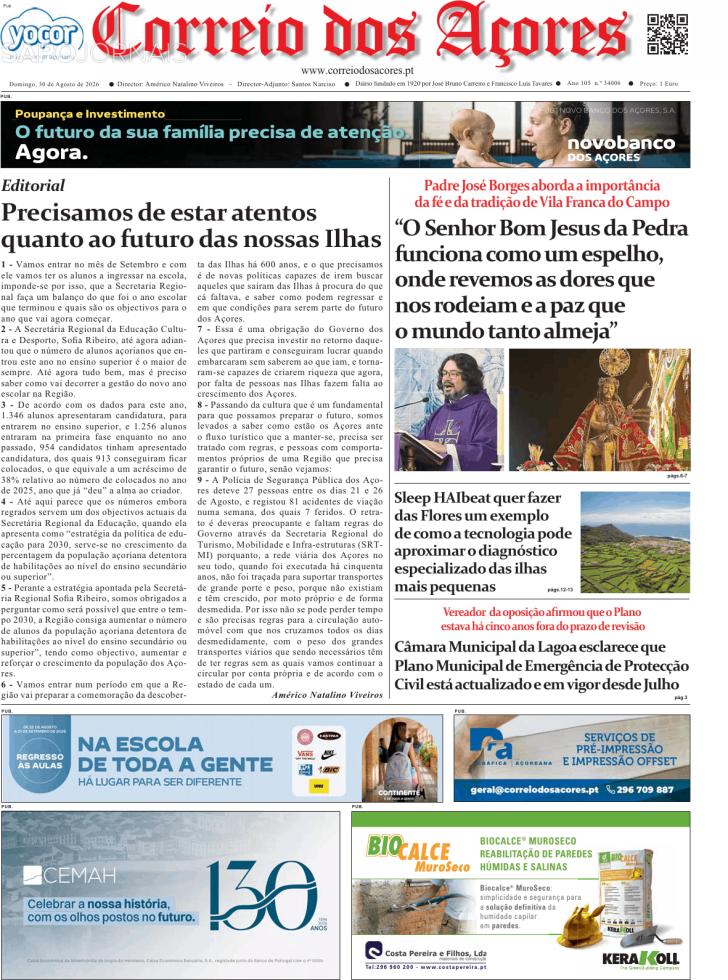 Capa Correio dos A�ores - 2026-08-30