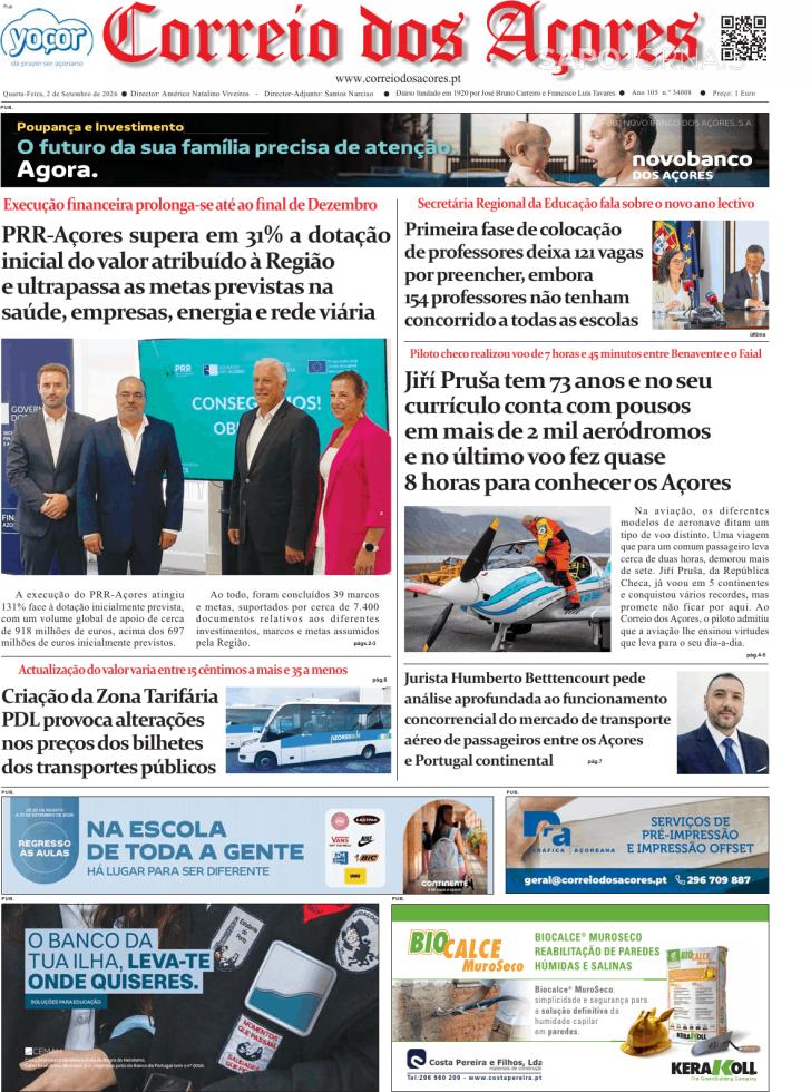 Capa Correio dos A�ores - 2026-09-02