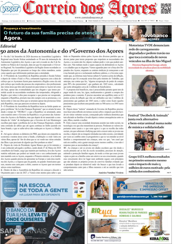Capa Correio dos A�ores - 2026-09-06