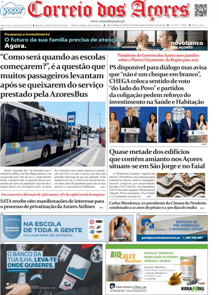 Capa Correio dos A�ores - 2026-09-09