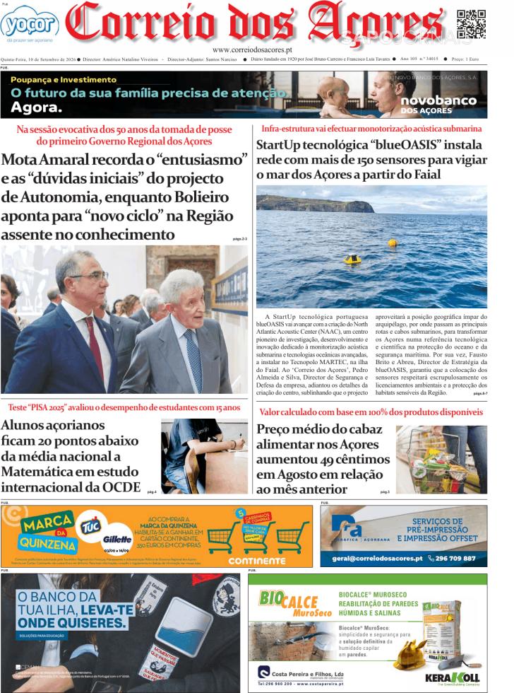 Capa Correio dos A�ores - 2026-09-10
