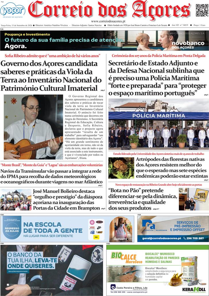 Capa Correio dos A�ores - 2026-09-15