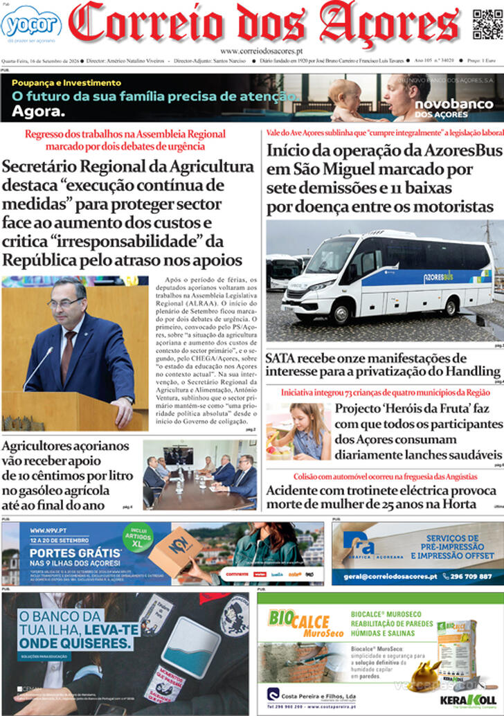 Capa Correio dos A�ores - 2026-09-16