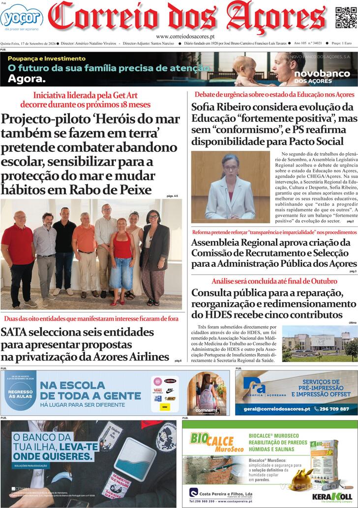 Capa Correio dos A�ores - 2026-09-17
