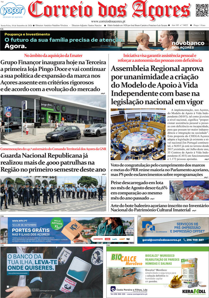 Capa Correio dos A�ores - 2026-09-18