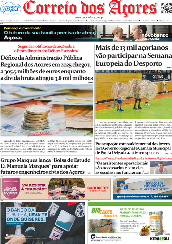 Capa Correio dos A�ores - 2026-09-24