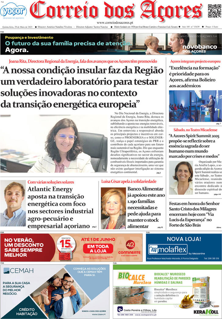 Capa Correio dos Aores - 2025-05-29