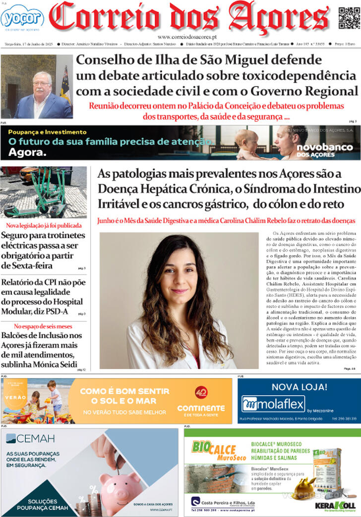 Capa Correio dos Aores - 2025-06-17