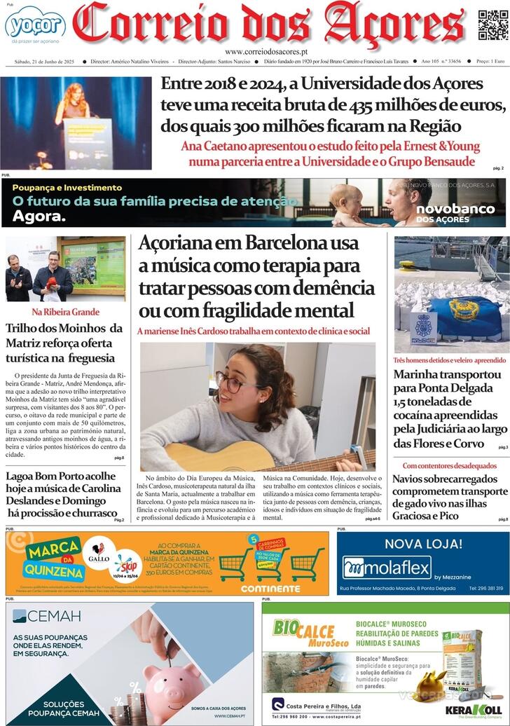 Capa Correio dos Aores - 2025-06-21
