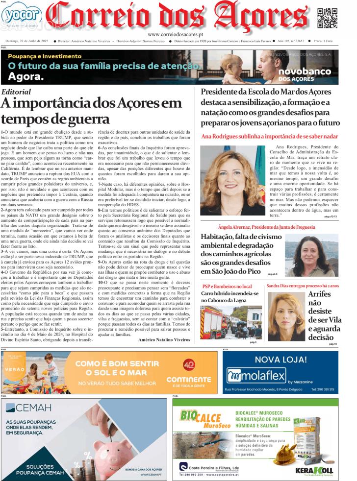 Capa Correio dos Aores - 2025-06-22