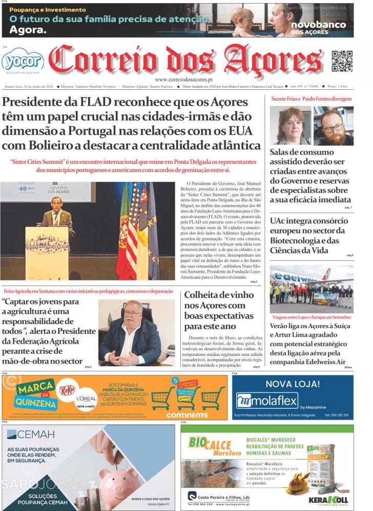 Capa Correio dos Aores - 2025-06-26