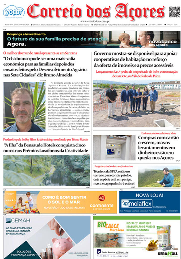 Capa Correio dos Aores - 2025-06-27
