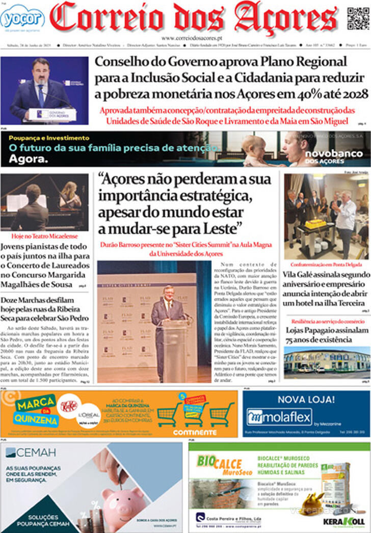 Capa Correio dos Aores - 2025-06-28