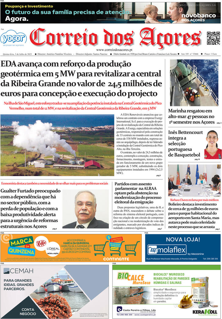 Capa Correio dos Aores - 2025-07-03