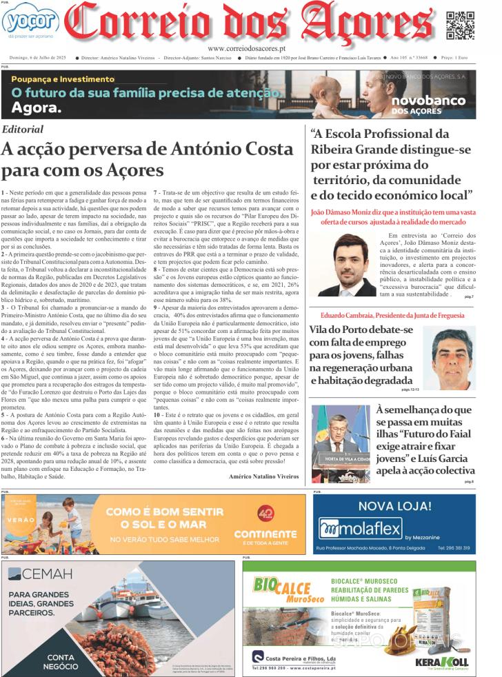 Capa Correio dos Aores - 2025-07-06