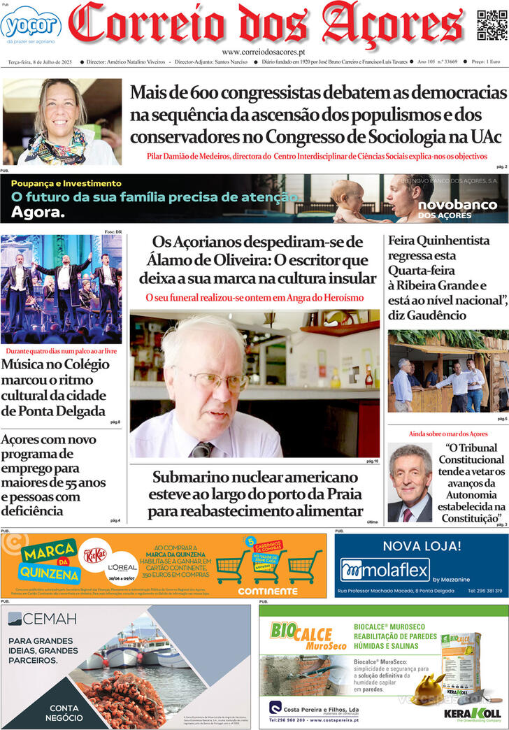Capa Correio dos Aores - 2025-07-08