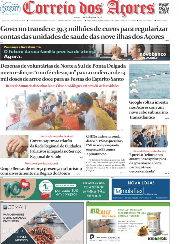 Capa Correio dos Aores - 2025-07-10