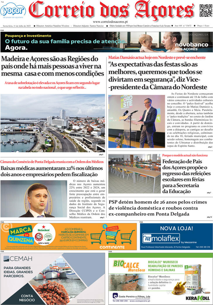 Capa Correio dos Aores - 2025-07-11