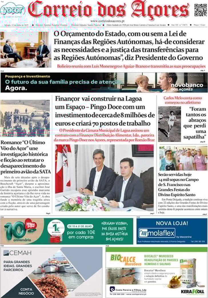Capa Correio dos Aores - 2025-07-12