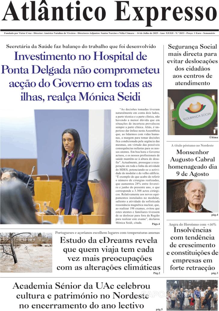 Capa Correio dos Aores - 2025-07-14