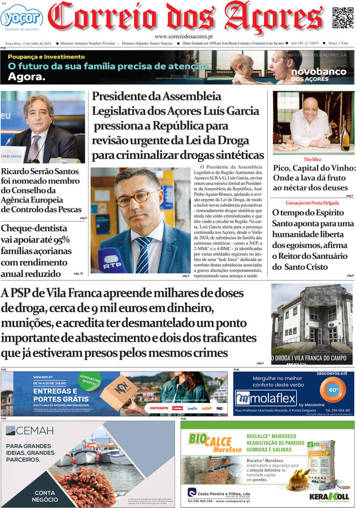 Capa Correio dos Aores - 2025-07-15