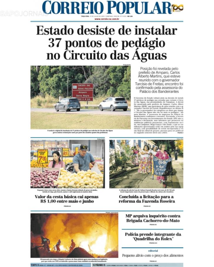 Capa Correio Popular - 2025-07-15