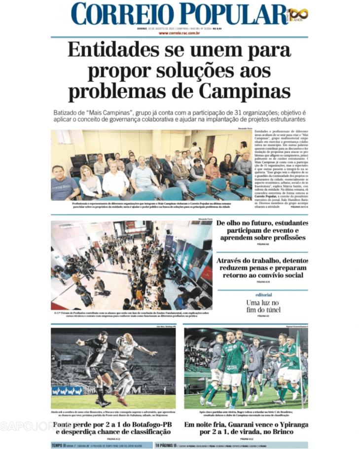 Capa Correio Popular - 2025-08-10