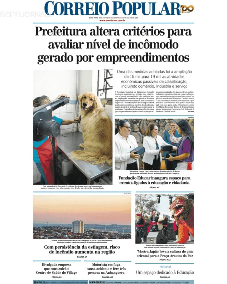 Capa Correio Popular - 2025-08-15