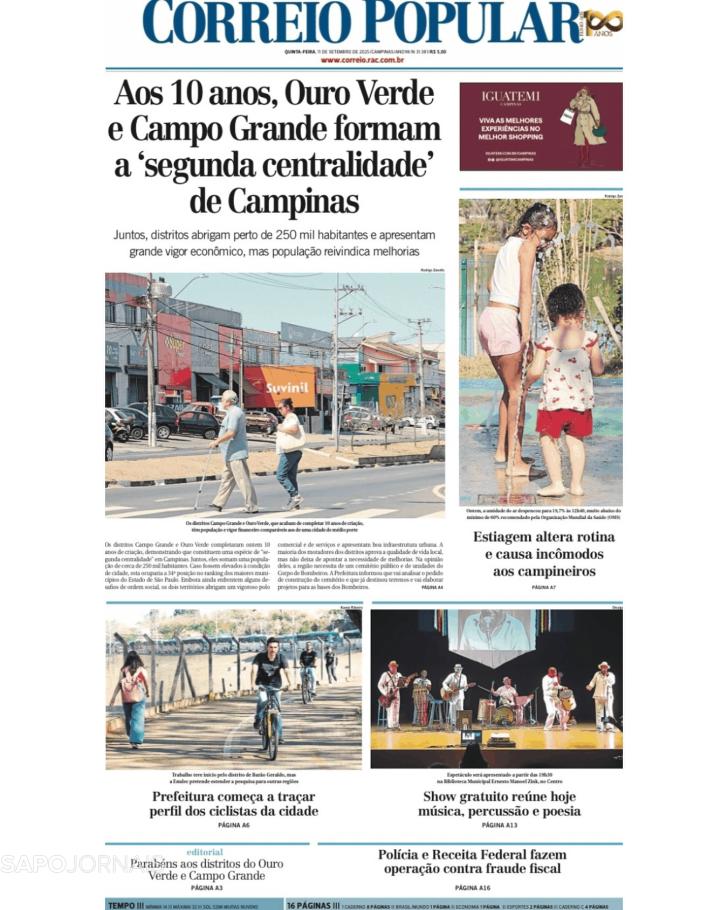 Capa Correio Popular - 2025-09-11