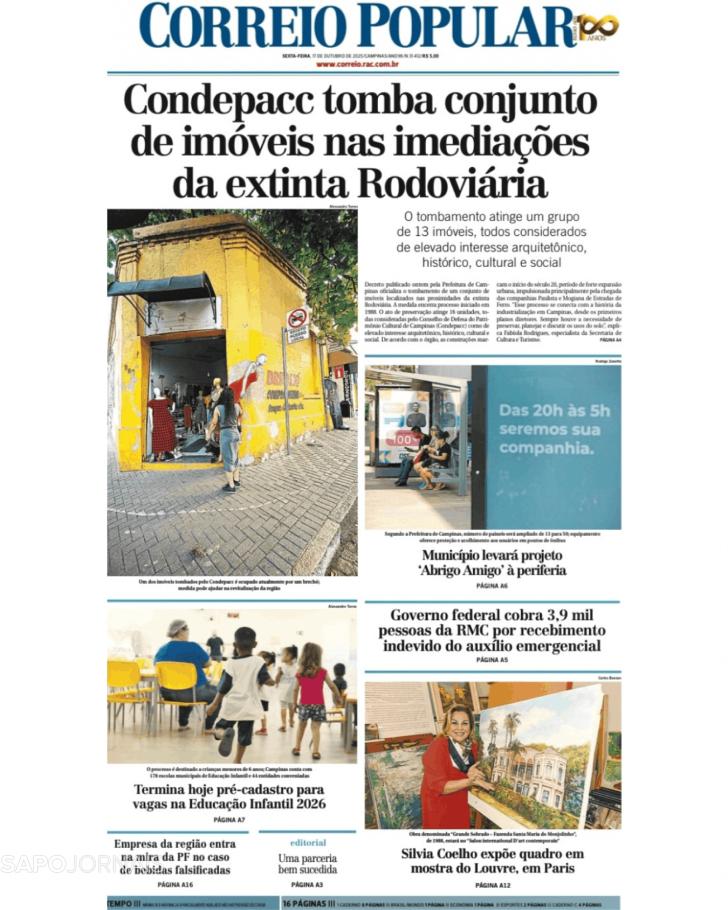 Capa Correio Popular - 2025-10-18