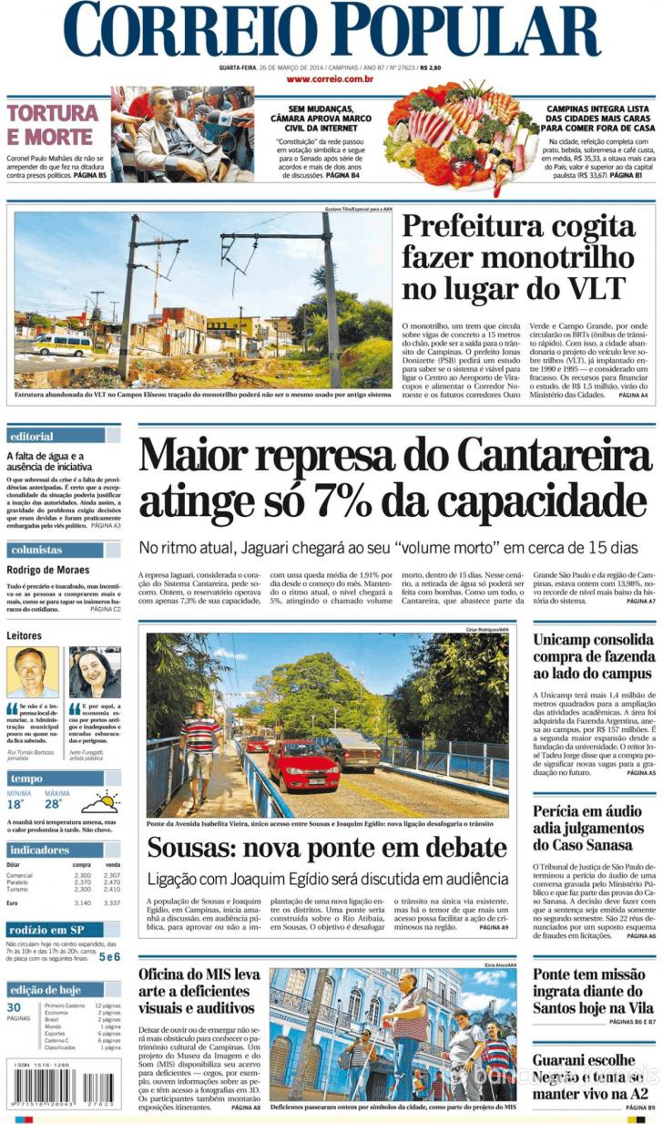 Capa Correio Popular - 2014-03-26