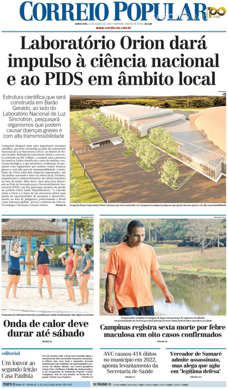 Capa Correio Popular - 2023-08-24